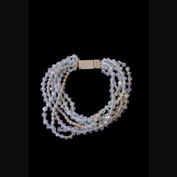 Loft 7 Strand Silver Tone Beaded Magnetic Clasp 6.5" Bracelet - Picture 4 of 6